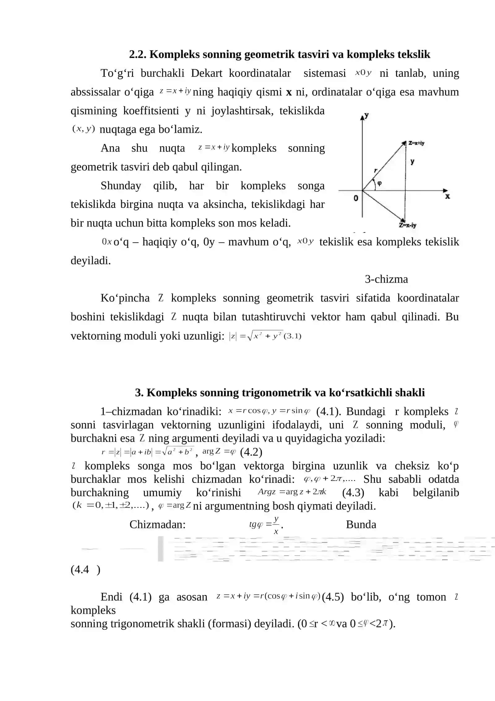 Kompleks son tushunchasi. Kompleks sonlar ustida arifmetik amallar 3