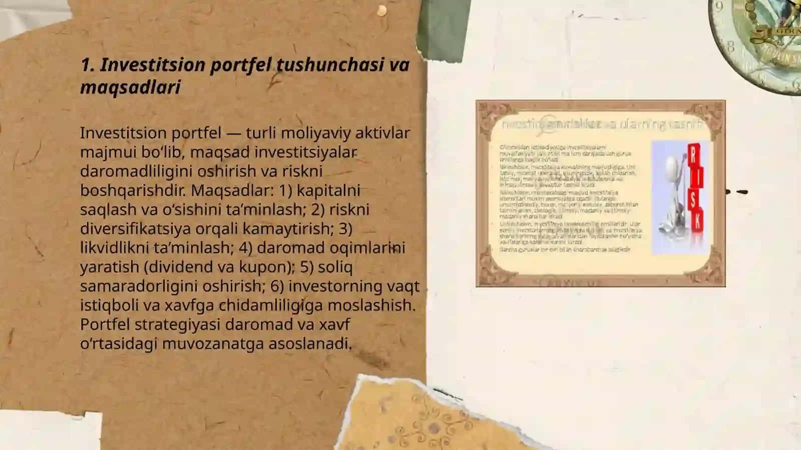 Investitsion portfelning daromadliligi va risk 3