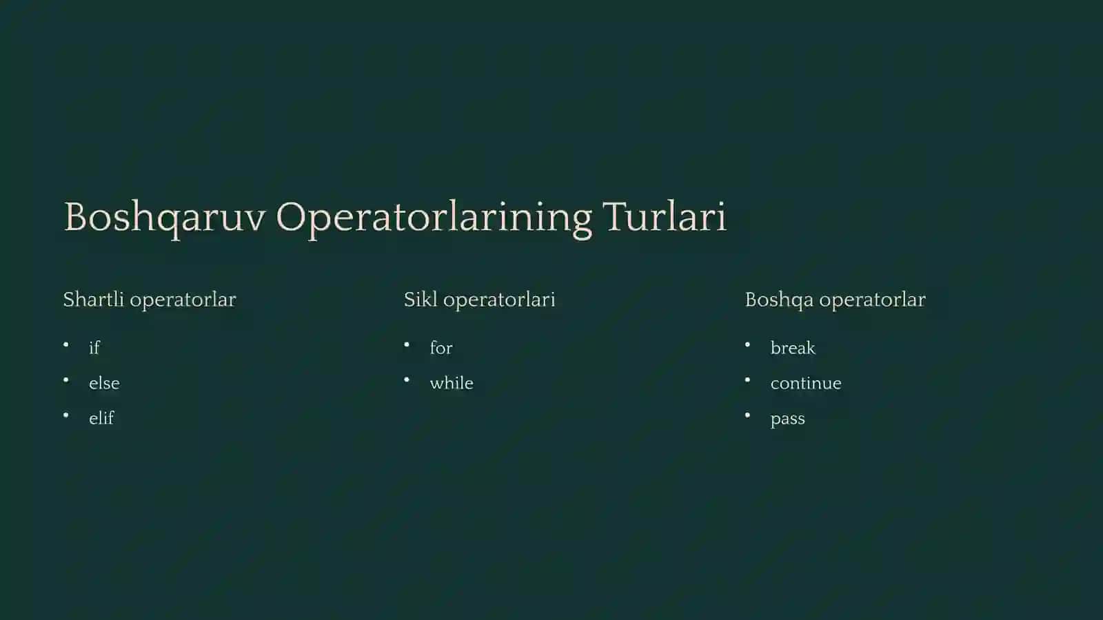 Boshqaruv Operatorlari 3
