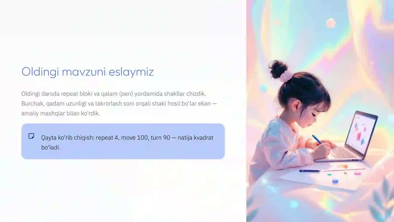 6-sinf Informatika darsi — Scratch bilan shakllar chizish 3