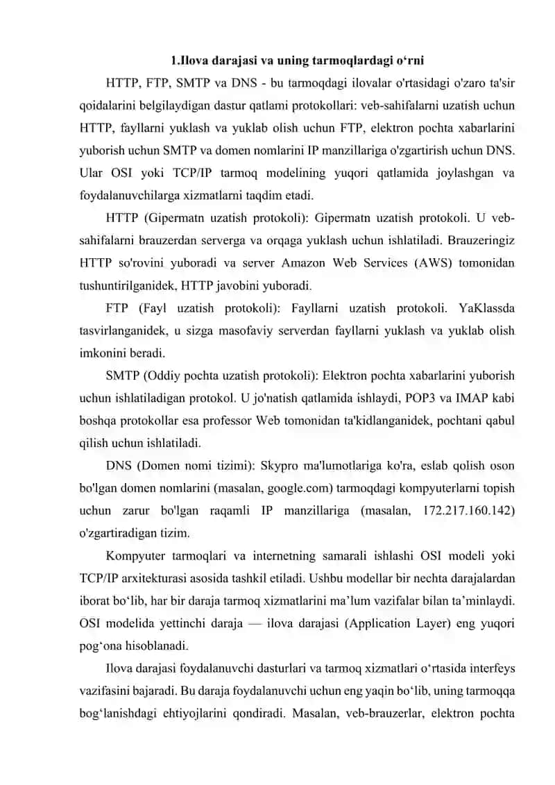 ILOVA DARAJADAGI PROTOKOLLAR: HTTP, FTP, SMTP, DNS 3