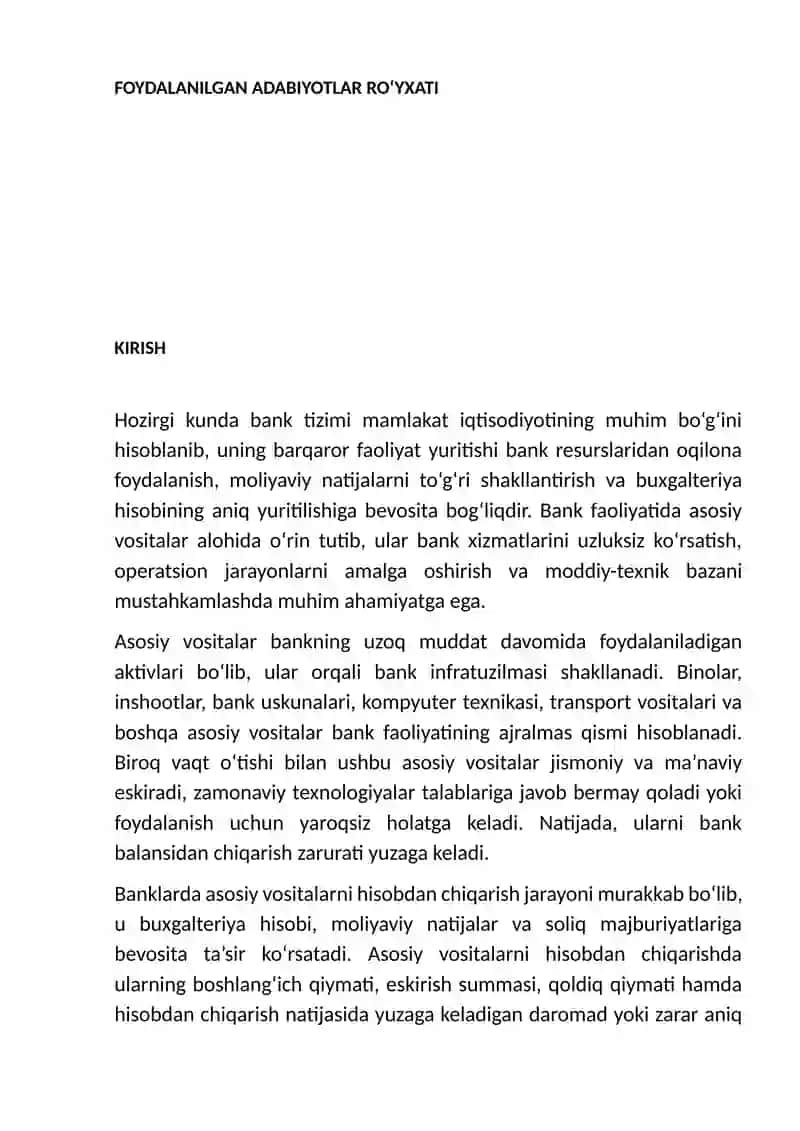 Banklarda asosiy vositalar hisobdan chiqarilishi hisobi 3