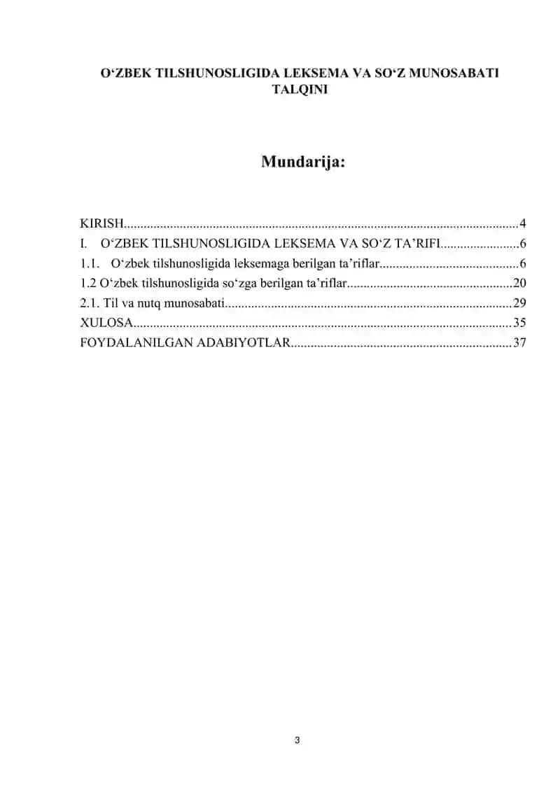 O‘ZBEK TILSHUNOSLIGIDA LEKSEMA VA SO‘Z MUNOSABATI TALQINI 3