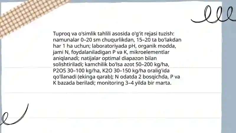 Tuproq va o'simlik tahlili asosida o'g'it rejasi tuzish 3