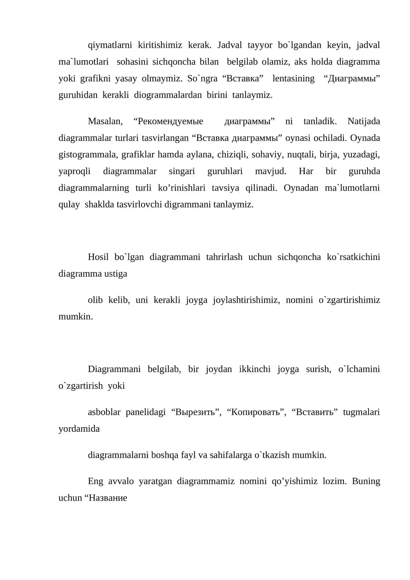 Excel daturida diagrammalar bilan ishlash 3