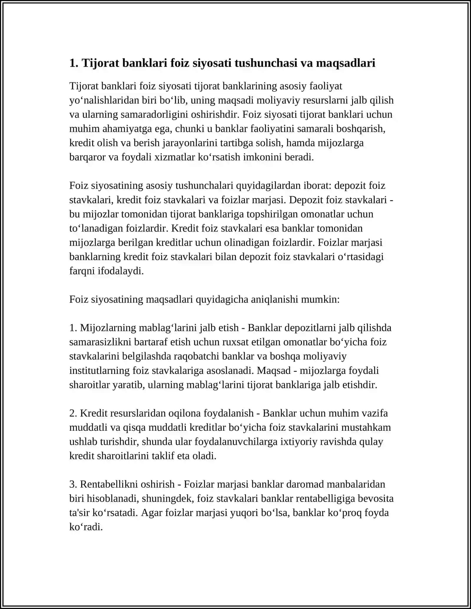 TIJORAT BANKLARI FOIZ SIYOSATI HAQIDA TUSHUNCHA FOIZ STAVKALRINI TURLARI 3