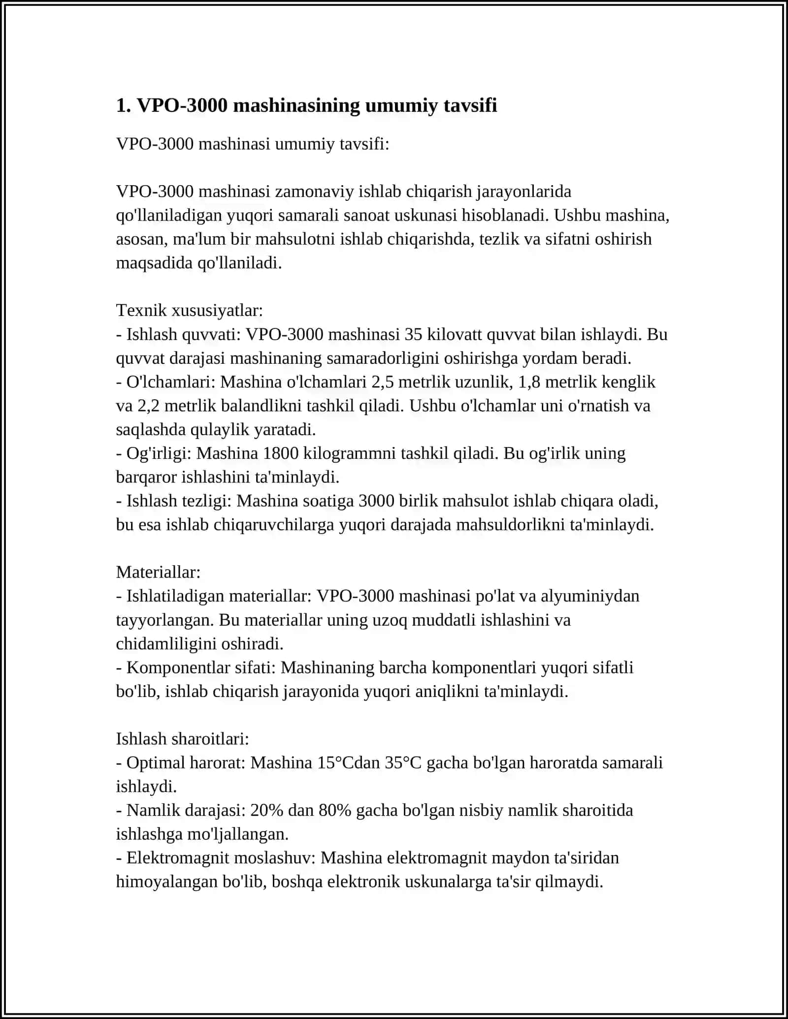 VPO-3000 mashinasining umumiy tavsifi 3