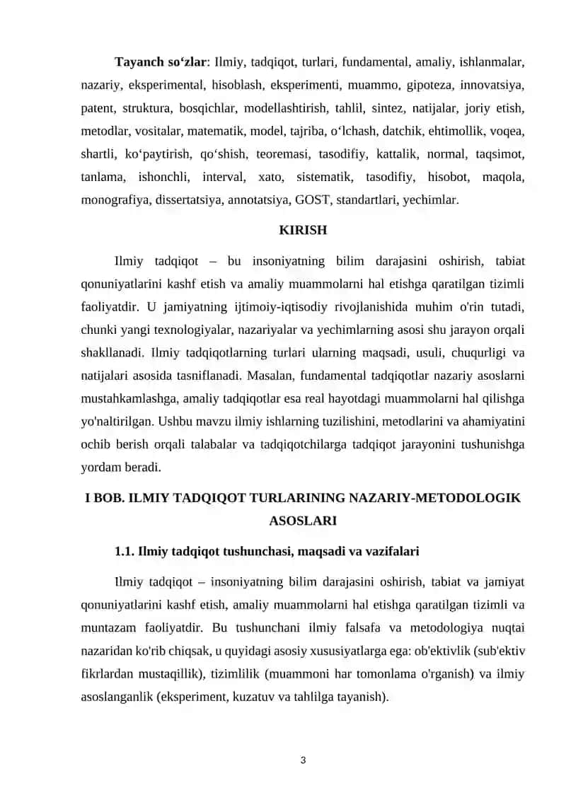 ILMIY TADQIQOT TURLARI. mustaqil ish 3