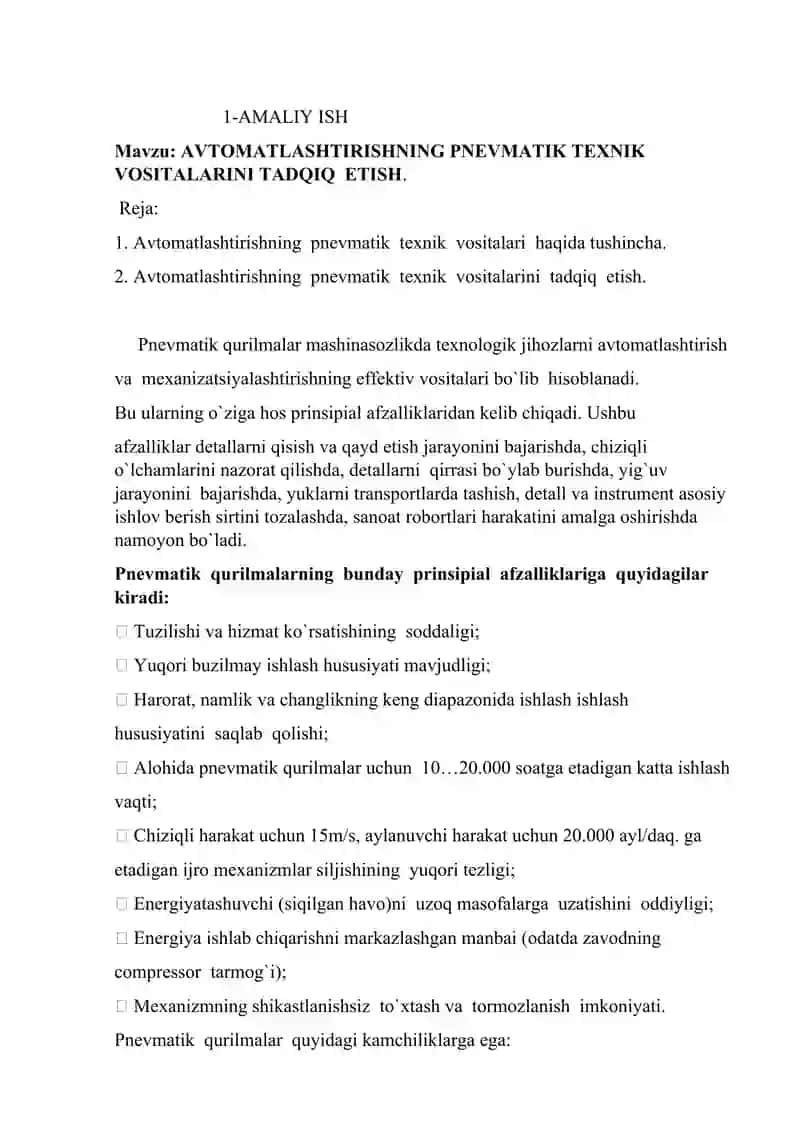 Avtomatikaning texnik vositalari fani bo‘yicha 3