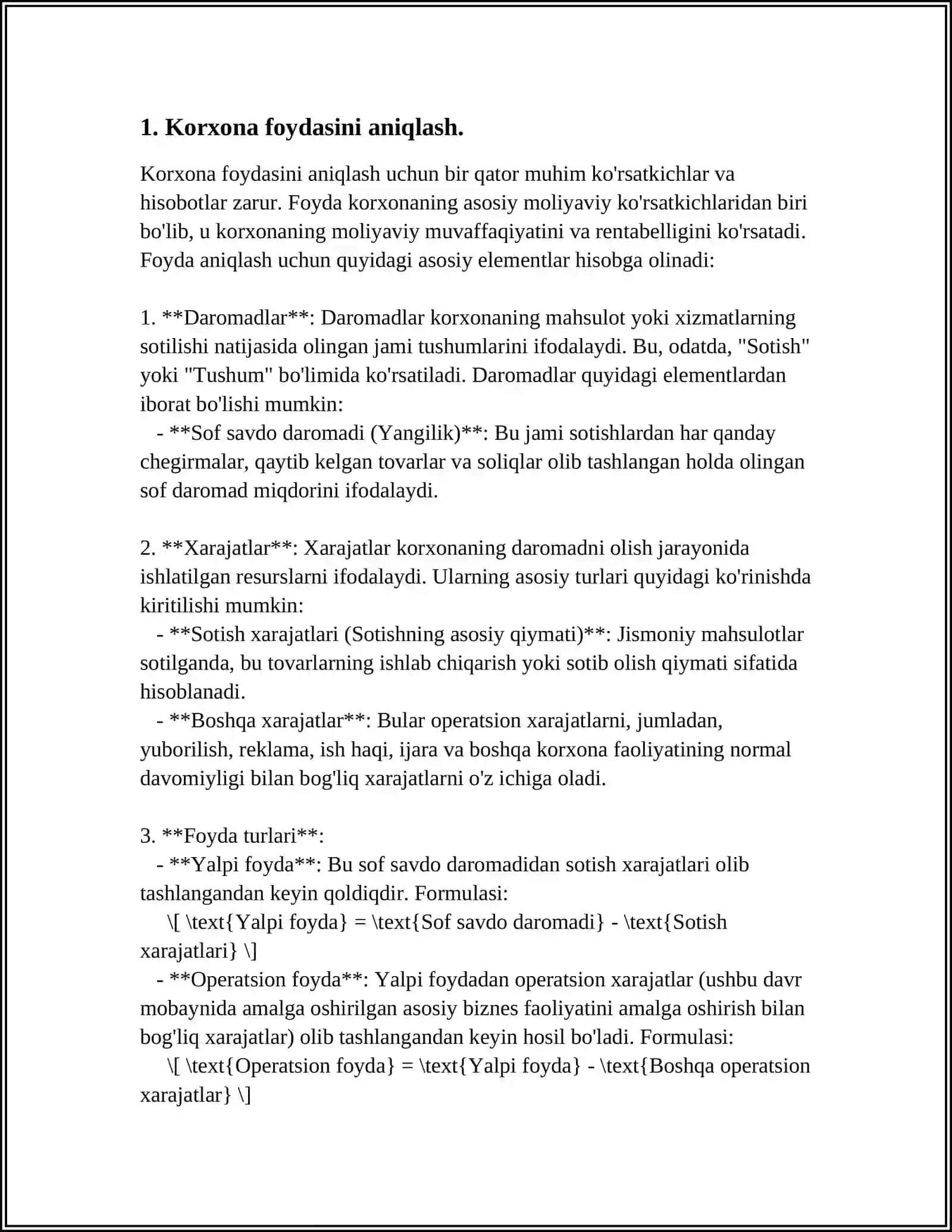 BIZNESGA KIRISH FANIDAN: "KORXONA FOYDASINING TAQSIMLANISHI VA ISHLATILISHI" 3