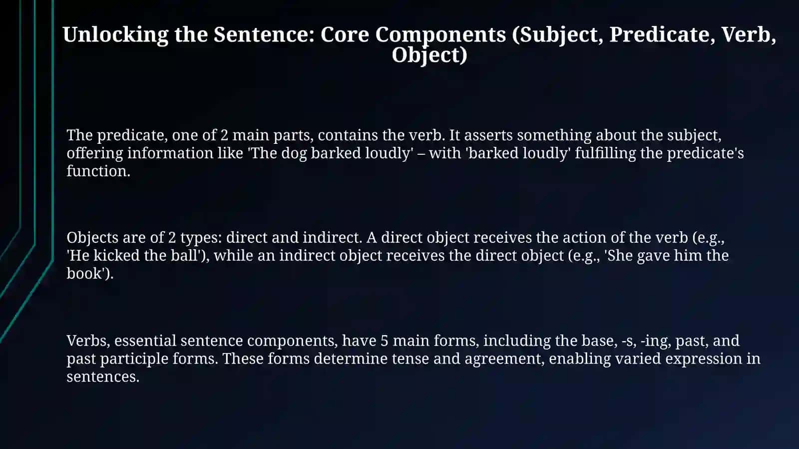 Unlocking the Sentence: Core Components (Subject, Predicate, Verb, Object) 3