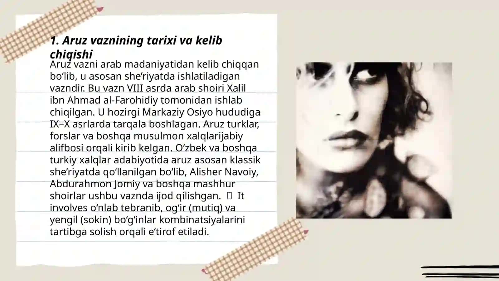 Aruz vaznidagi she'rlarni ifodali oʻqish masalasi 3