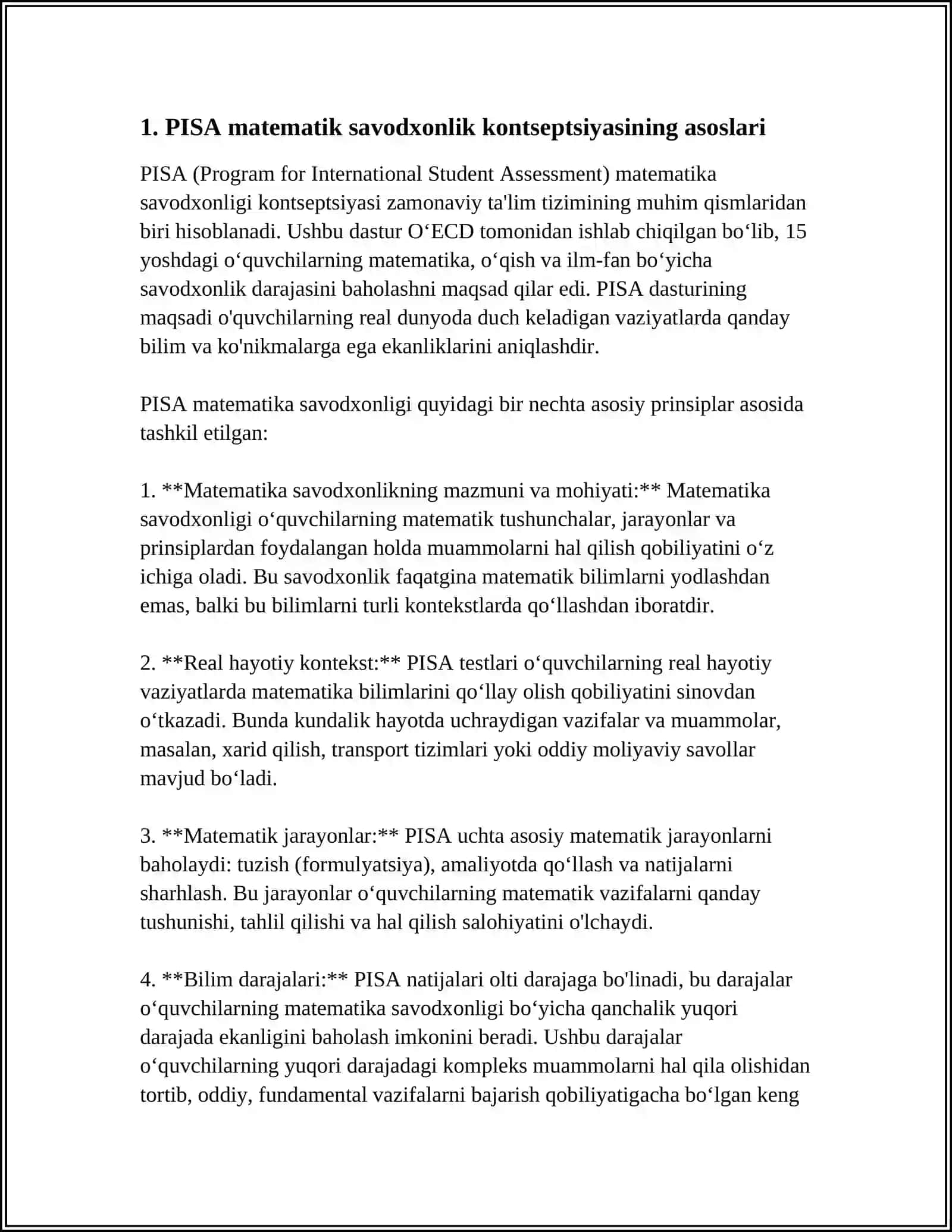 PISA XALQARO BAHOLASH DASTURI ASOSIDA O'QUVCHILARNING MATEMATIK SAVODXONLIGINI RIVOJLANTIRISH 3