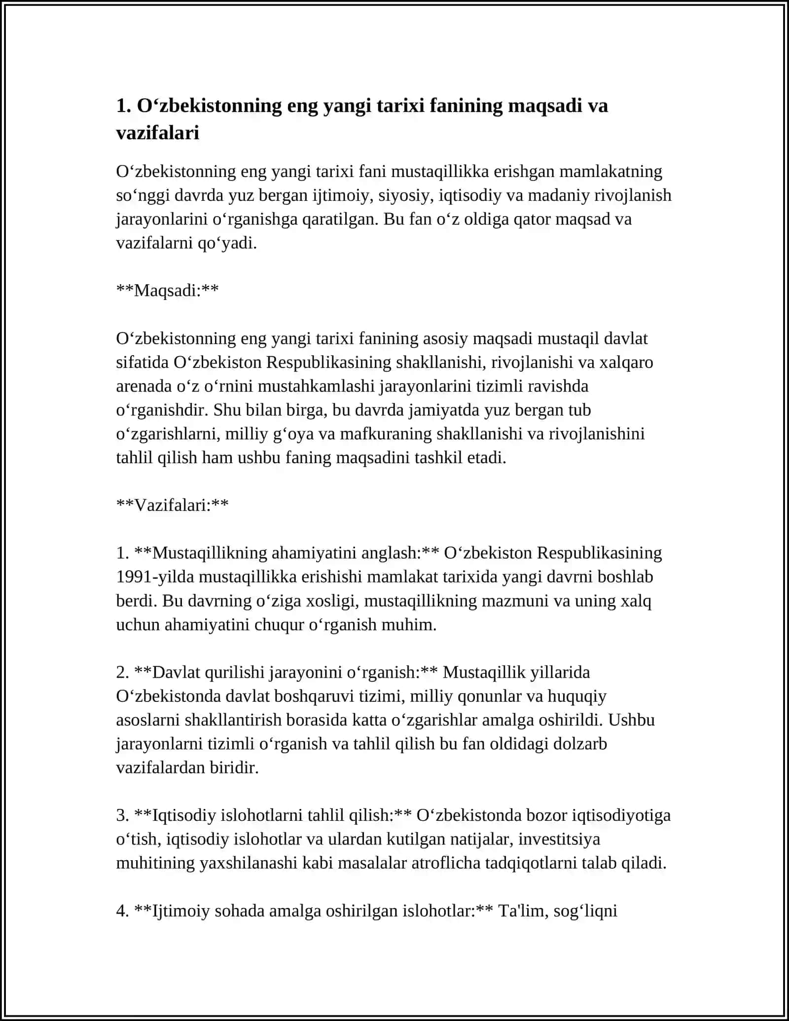 ÒZBEKISTONNING ENG YANGI TARIXI FANINING ÒQUV PREDMETI VAZIFALARI 3