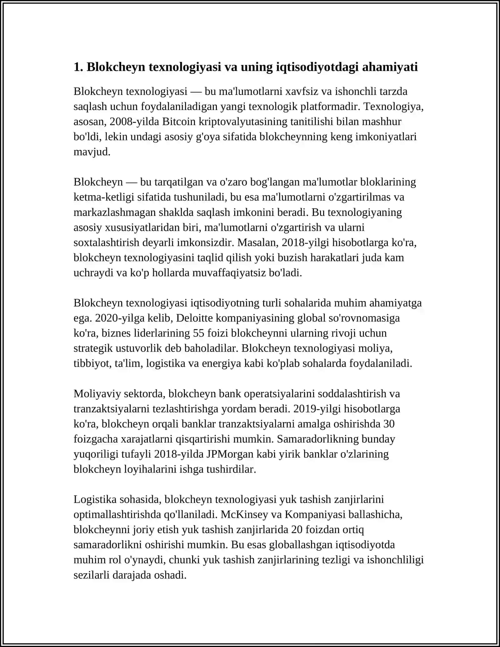BLOKCHEYN, BUYUMLAR INTRNETI,SU'NIY INTLLEKT KATTA MA'LUMOTLAR IQTISODIY TARMOQLARDA QOLLANISHI 3