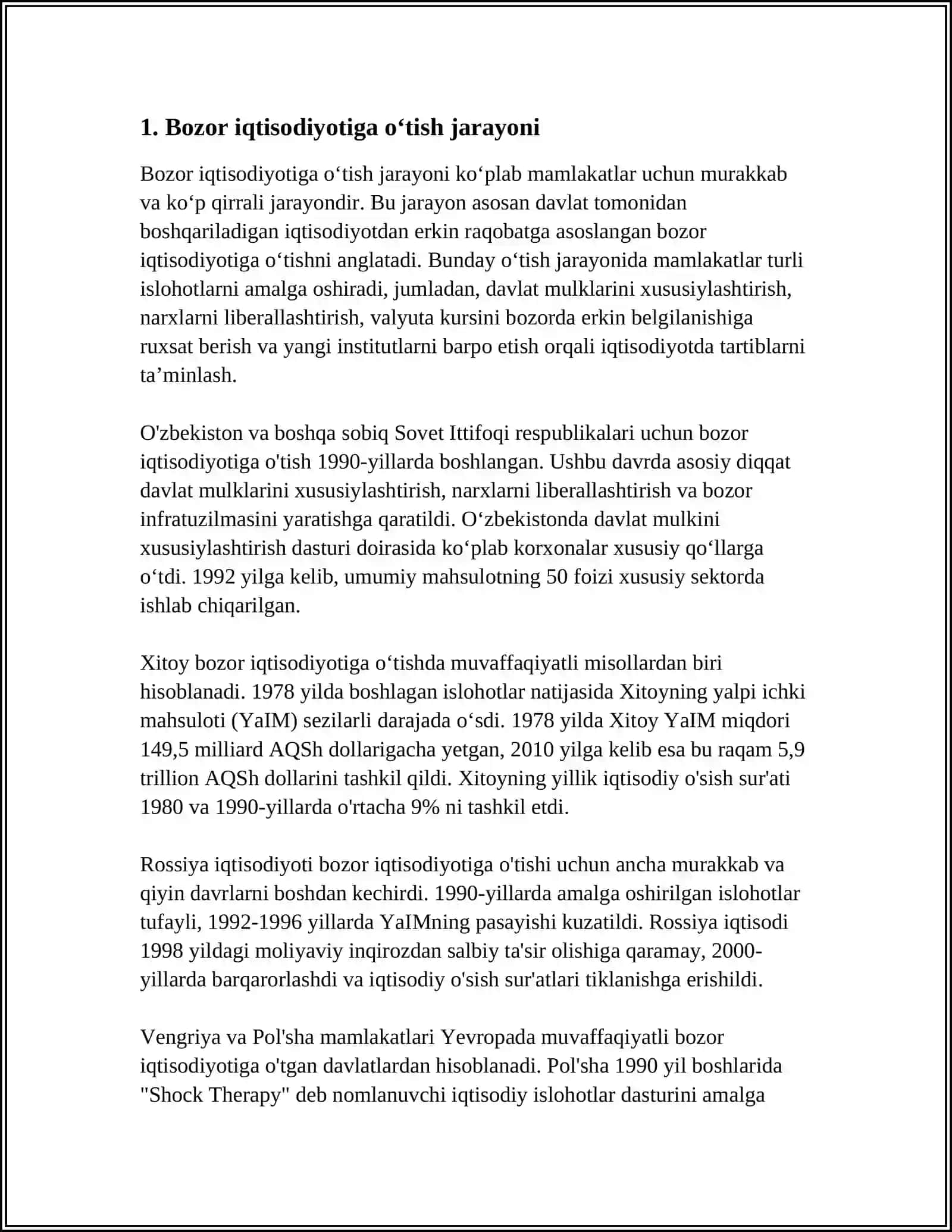 BOZOR IQTISODIYOTIGA OʻTISH DAVRI VA OʻZBEKISTONDAGI XUSUSIYATLARI 3