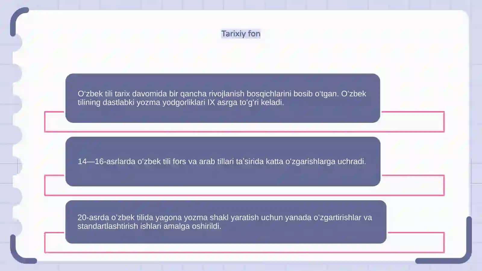 O'zbek  tilining taraqqiyot bosqichlari 3