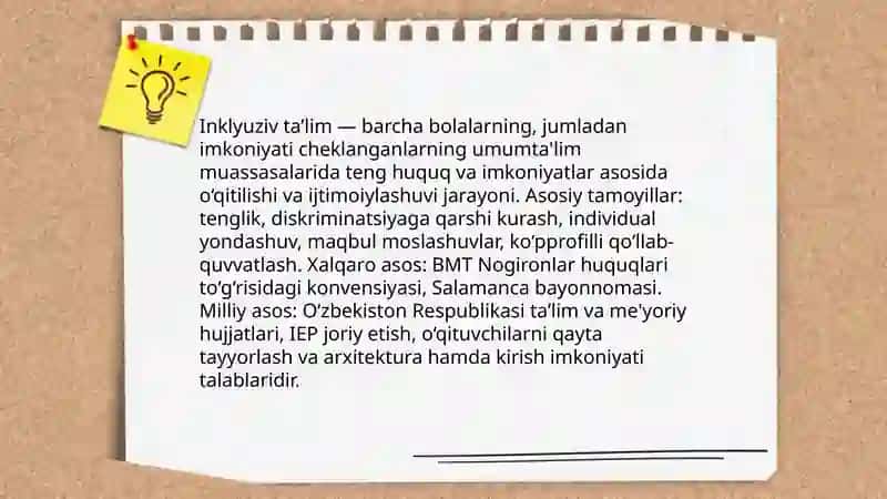 Imkoniyati cheklangan bolalarni inklyuziv taʼlim orqali oʻqitish va tarbiyalashni tashkil etish 3