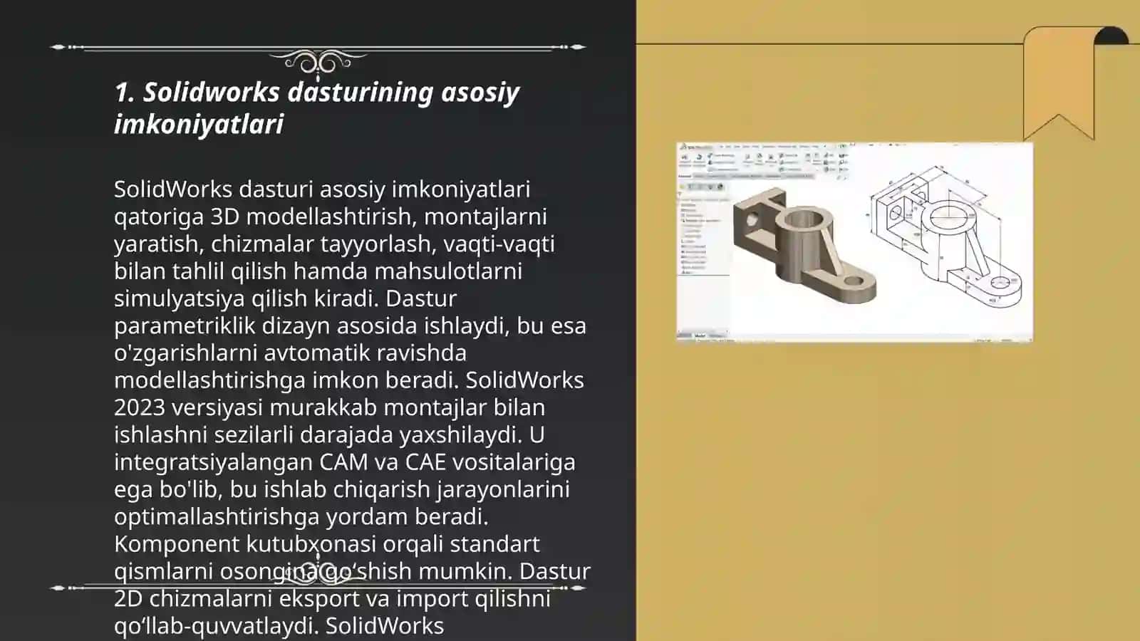 Solidworks dasturi Imkoniyatlari va tahlili 3