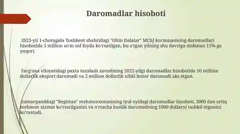 Daromadlar hisoboti 3