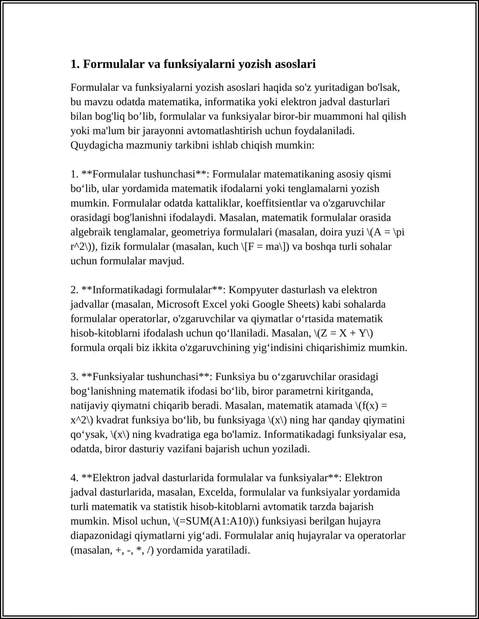 MS EXCEL 365 DA FORMULA VA FUNKSIYALAR BILAN ISHLASH 3