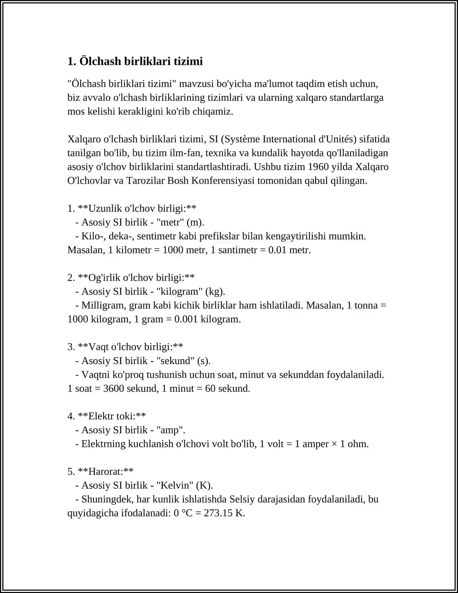 MUSTAQIL ISH Mavzu: ÕLCHASH VA ETALONLAR 3