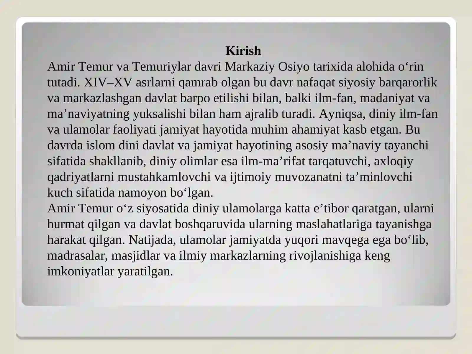 Amir Temur va Temuriylar davrida diniy olimlar 3