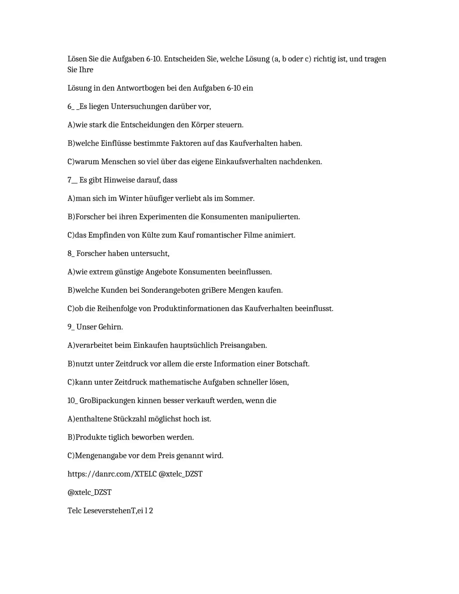 Telc Leseverstehen Teil 2 3