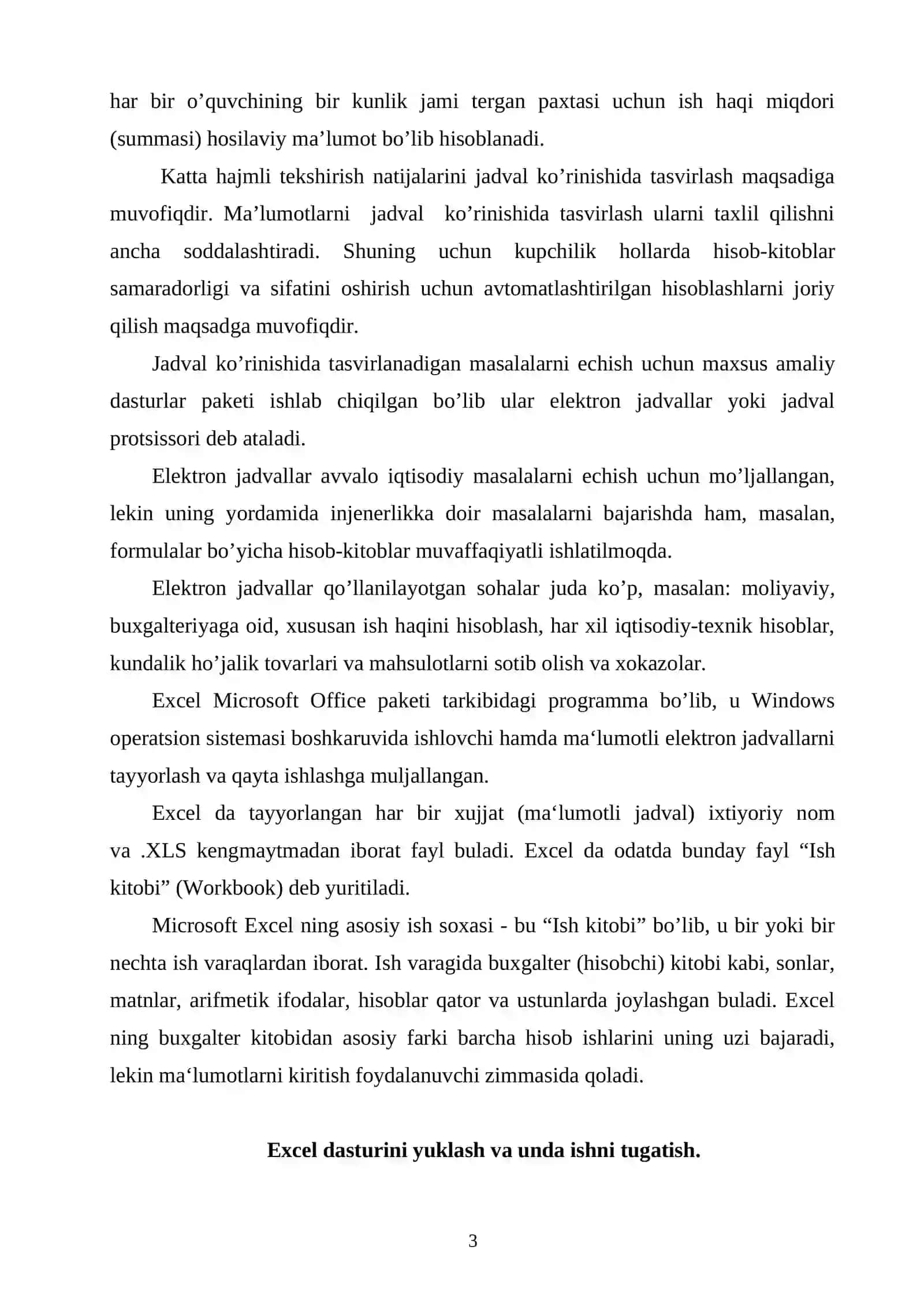Excel elektron jadval dasturi yordamida amaliy masalalarni yechish 3