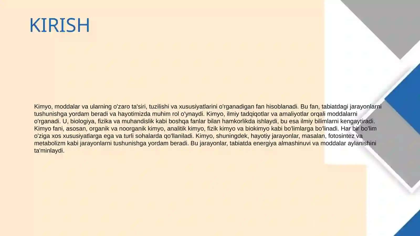 Kimyo fanga kirish.Kimyoning asosiy tushinchalar 3
