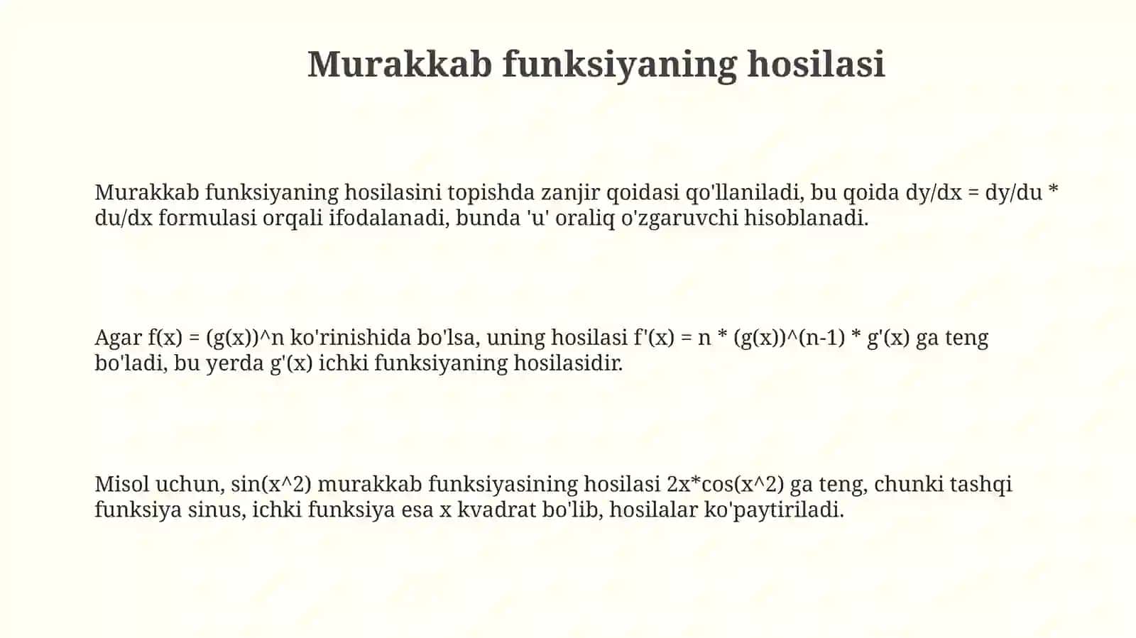 Murakkab funksiyaning hosilasi 3