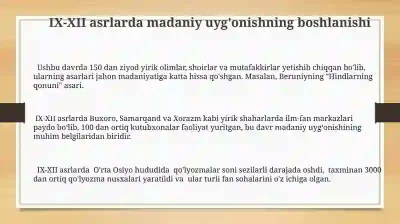 IX-XII asrlarda Madaniy Uyg'onish 3