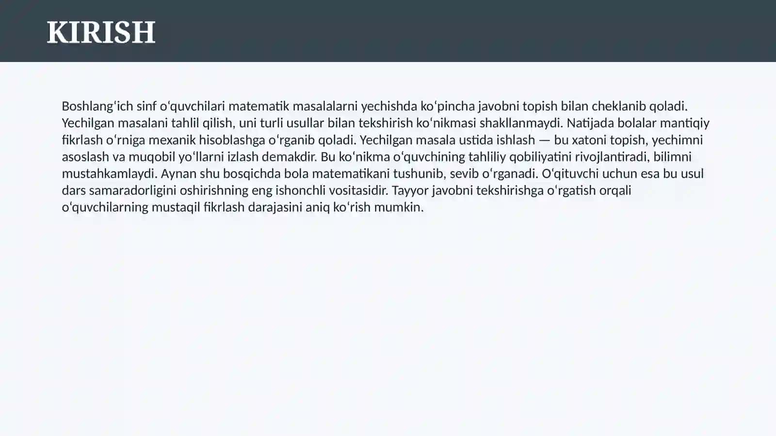 BOSHLANG’ICH SINF O’QUVCHILARINI YECHILGAN MASALALAR USTIDA ISHLASHGA O’RGATISH 3