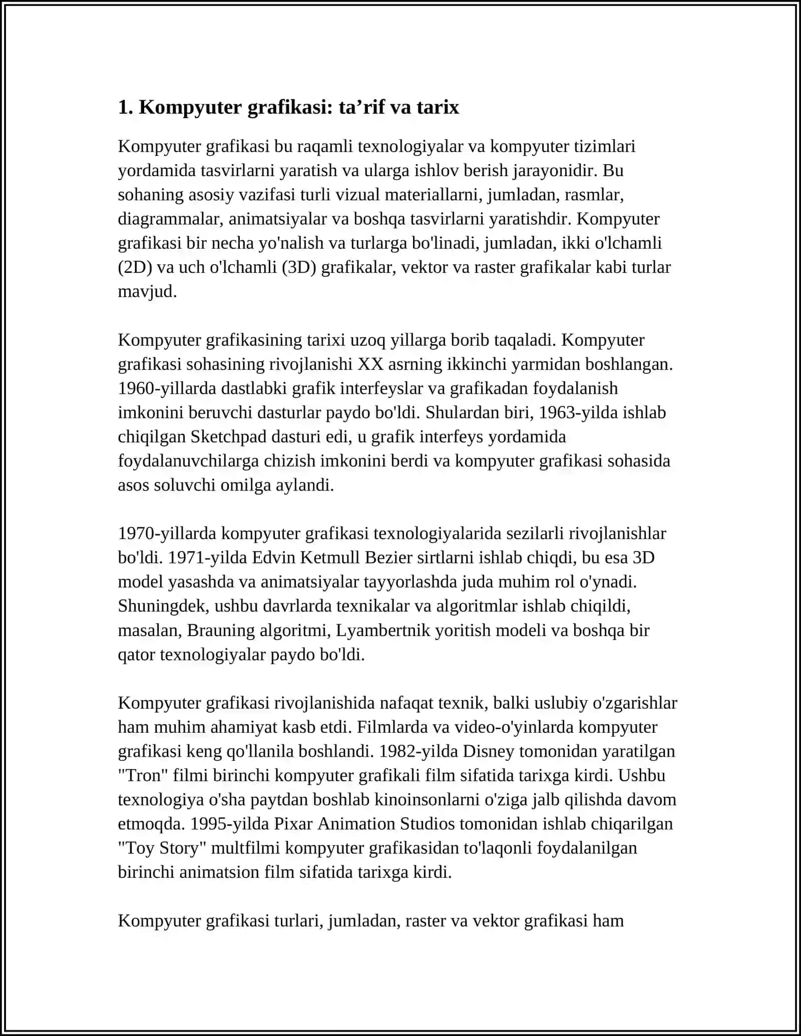 "KOMPYUTER GRAFIKASI VA UNING TURLARI" 3
