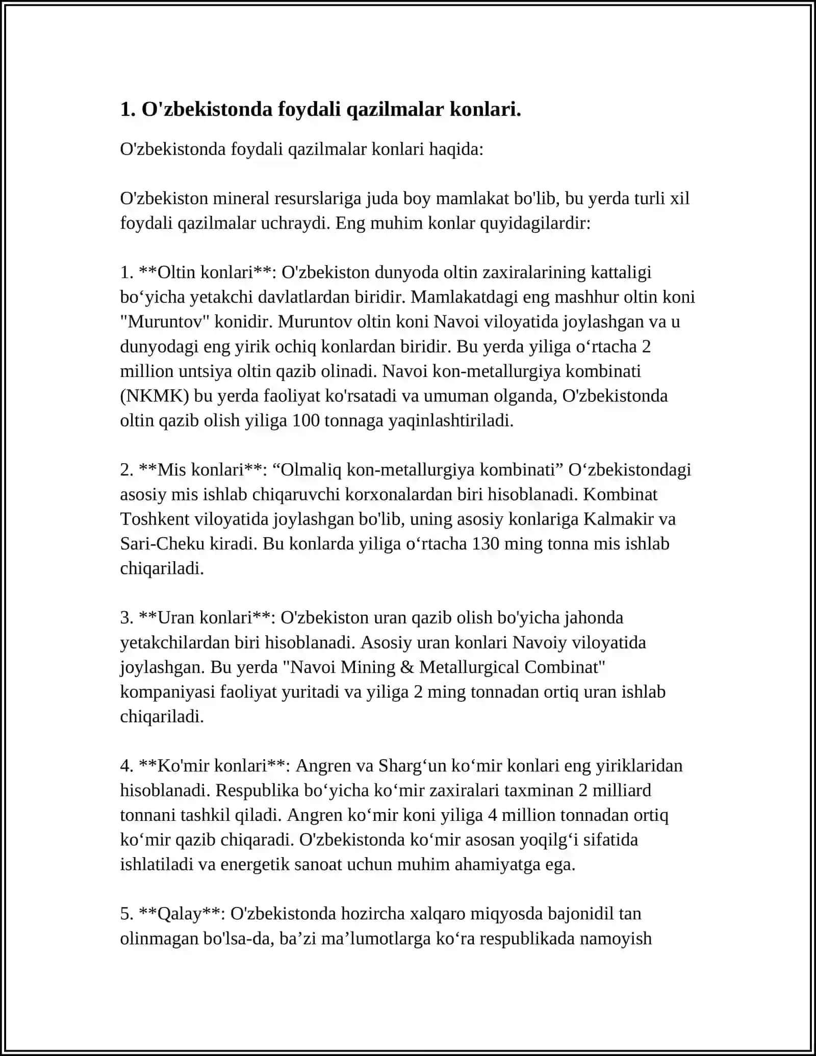 O‘zbekistonda foydali qazilmalar konlari 3