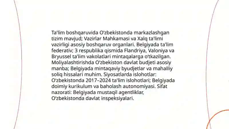 Òzbekiston Belgiya ta'lim tizimining qiyosiy tahlili 3