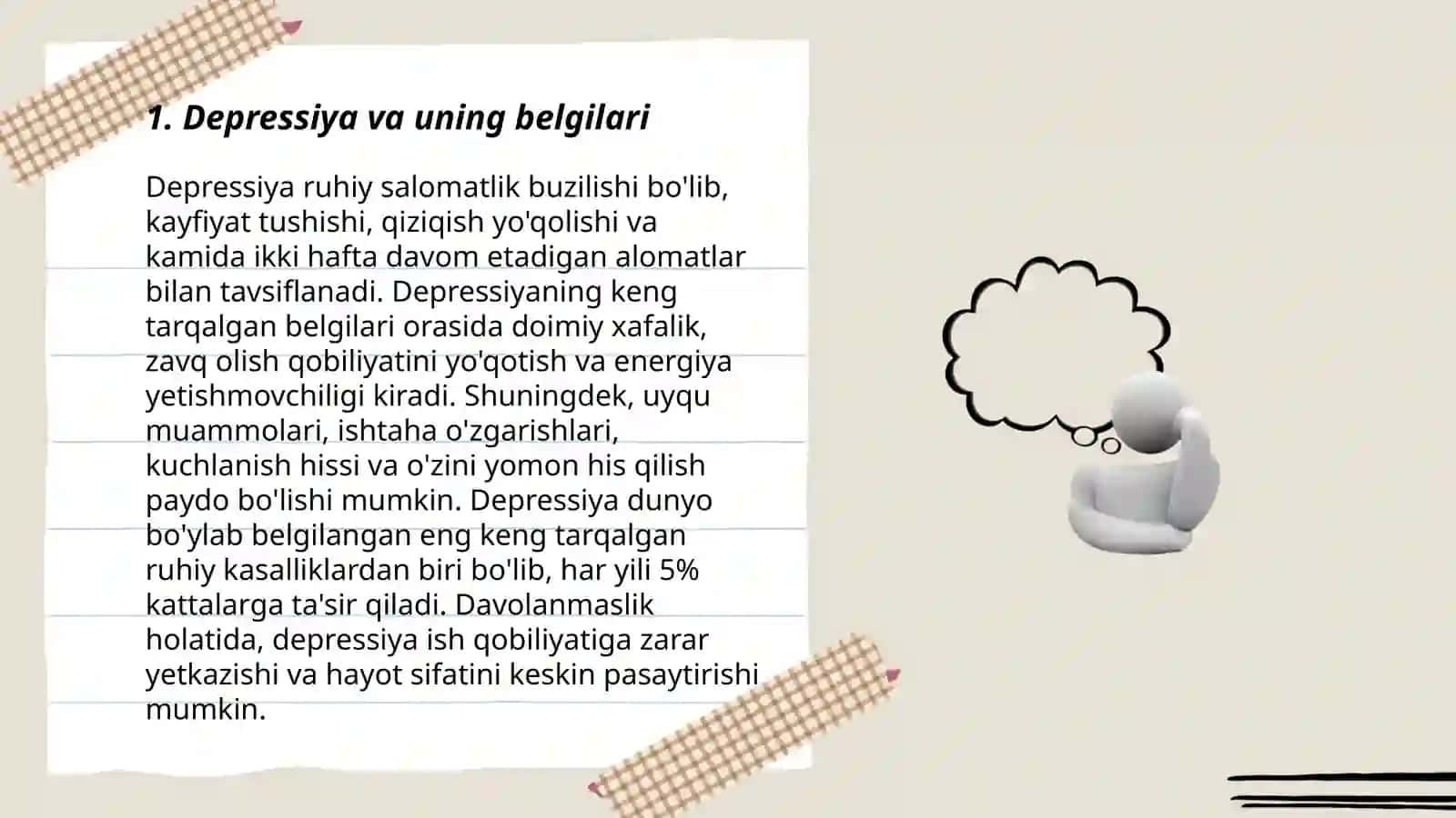 Depressiya, shok, qo'rquv, cho chish 3