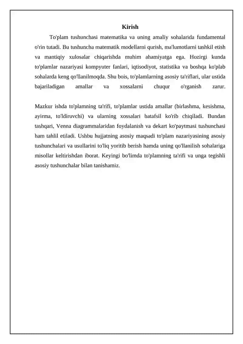 Toʻplam ta'rifi. Toplamlar ustida amallar 3