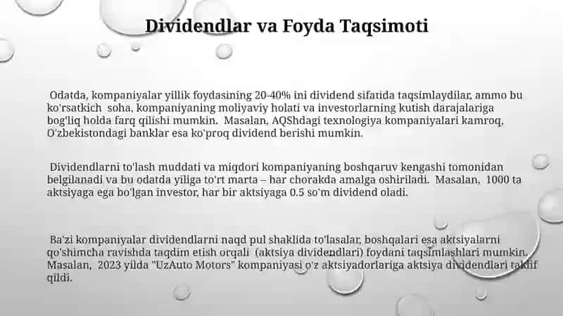 Oddiy aksiyalarning asosiy hususiyatlari 3