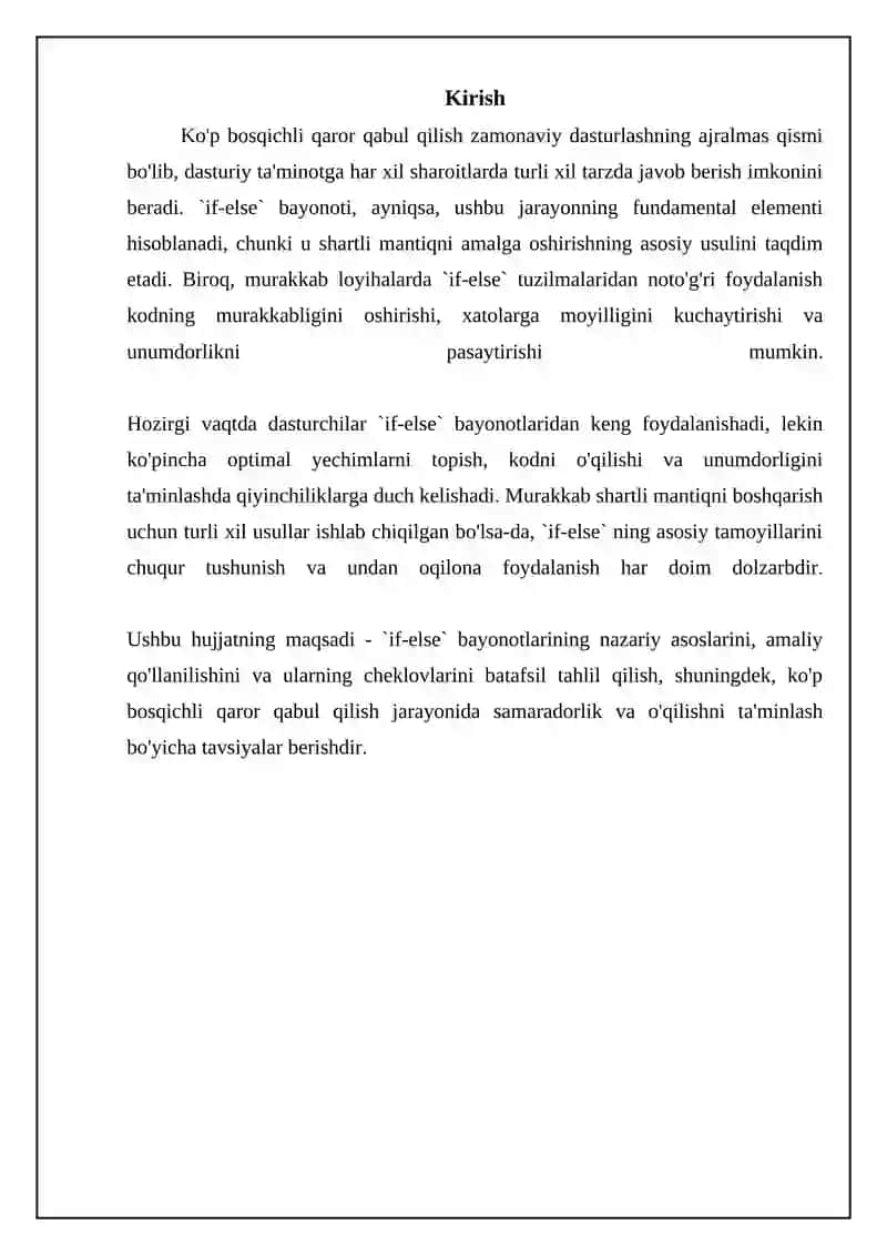 Ko'p bosqichli qarorlar: if-else asoslari 3