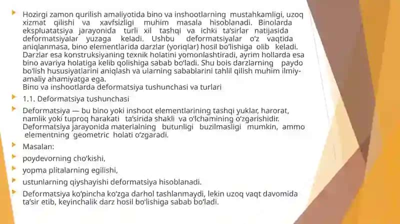 Bino elementlarida darz hosil bolish hususiyatlarini aniqlash 3