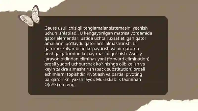Chiziqli tenglamalarni gauss usuli bilan yechish 3