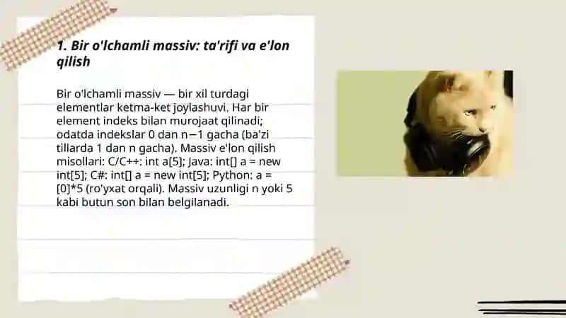 Bir o'lchamli massiv va ko'rsatkichlar 3