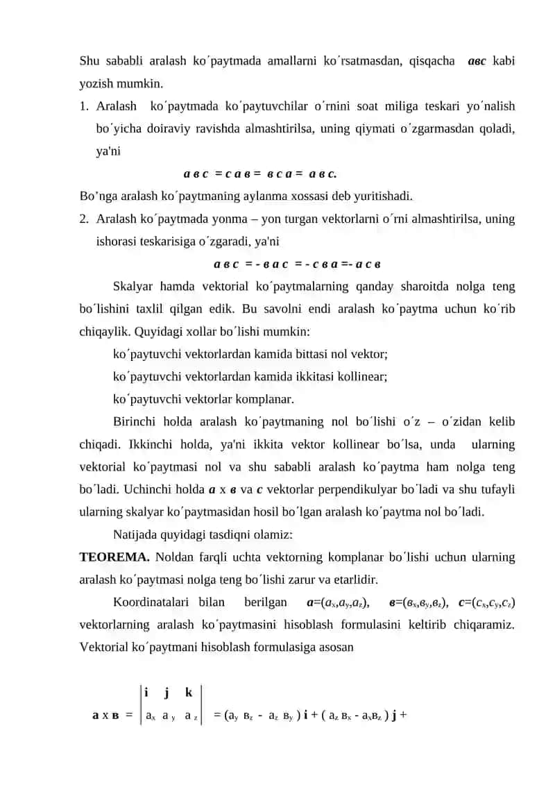 Vektorlarning vektor va aralash ko’paytmalari 3
