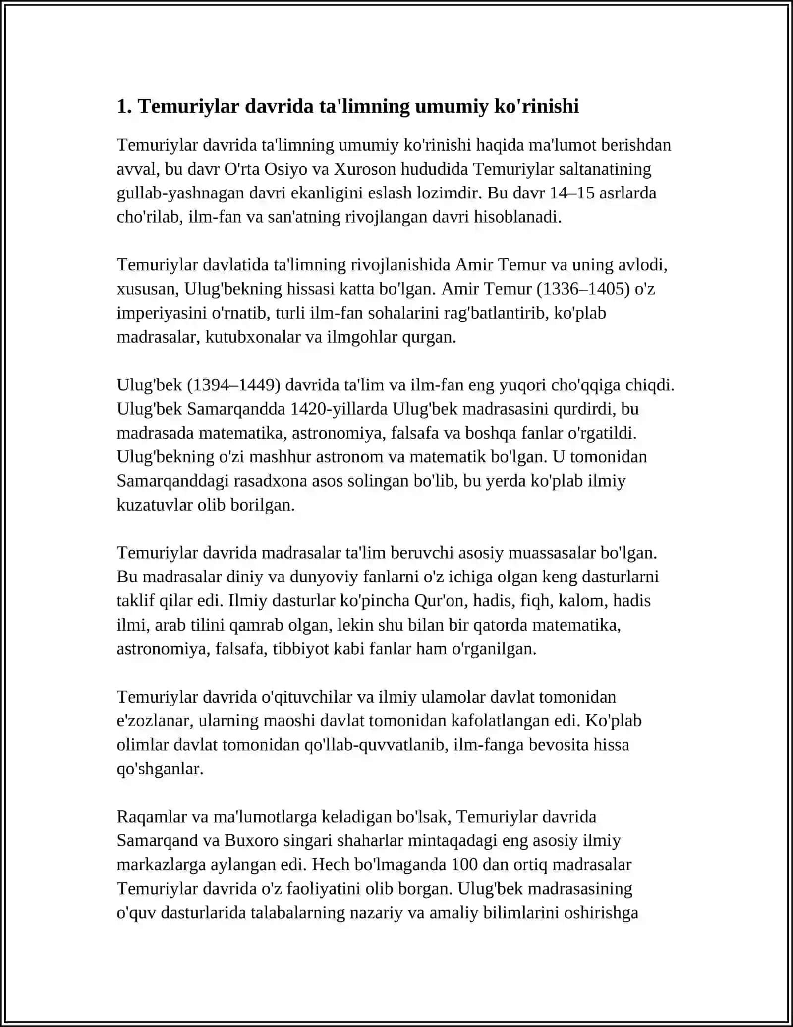 TEMURIYLAR DAVRIDA TA'LIM-TARBIYA VA PEDAGOGIK GʻOYALAR TARAQQIYOTI 3