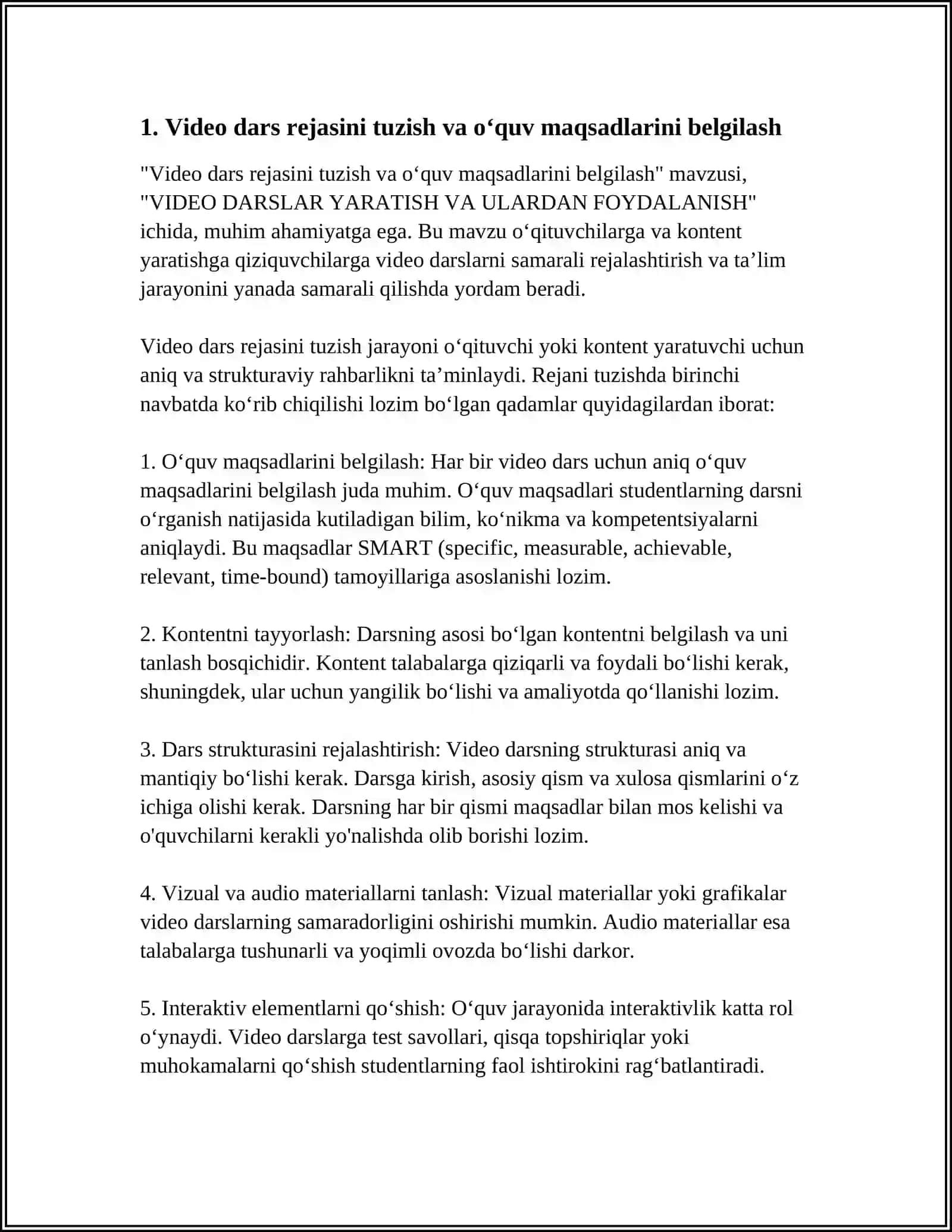 VIDEO DARSLAR YARATISH VA ULARDAN FOYDALANISH 3