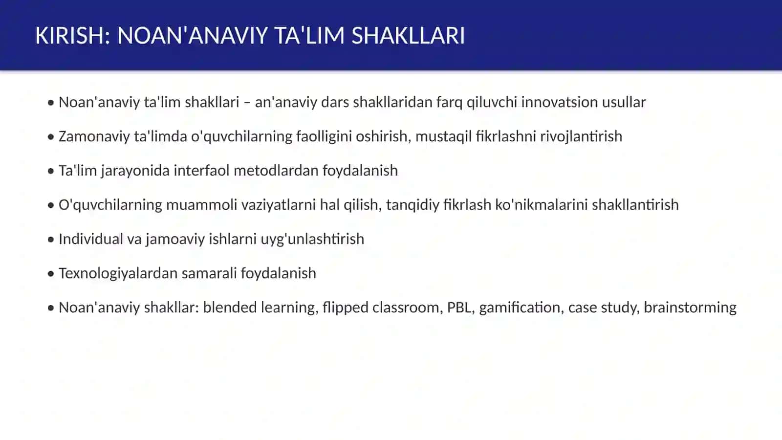 Taʼlimni tashkil etishning noanʼanaviy shakllari 3