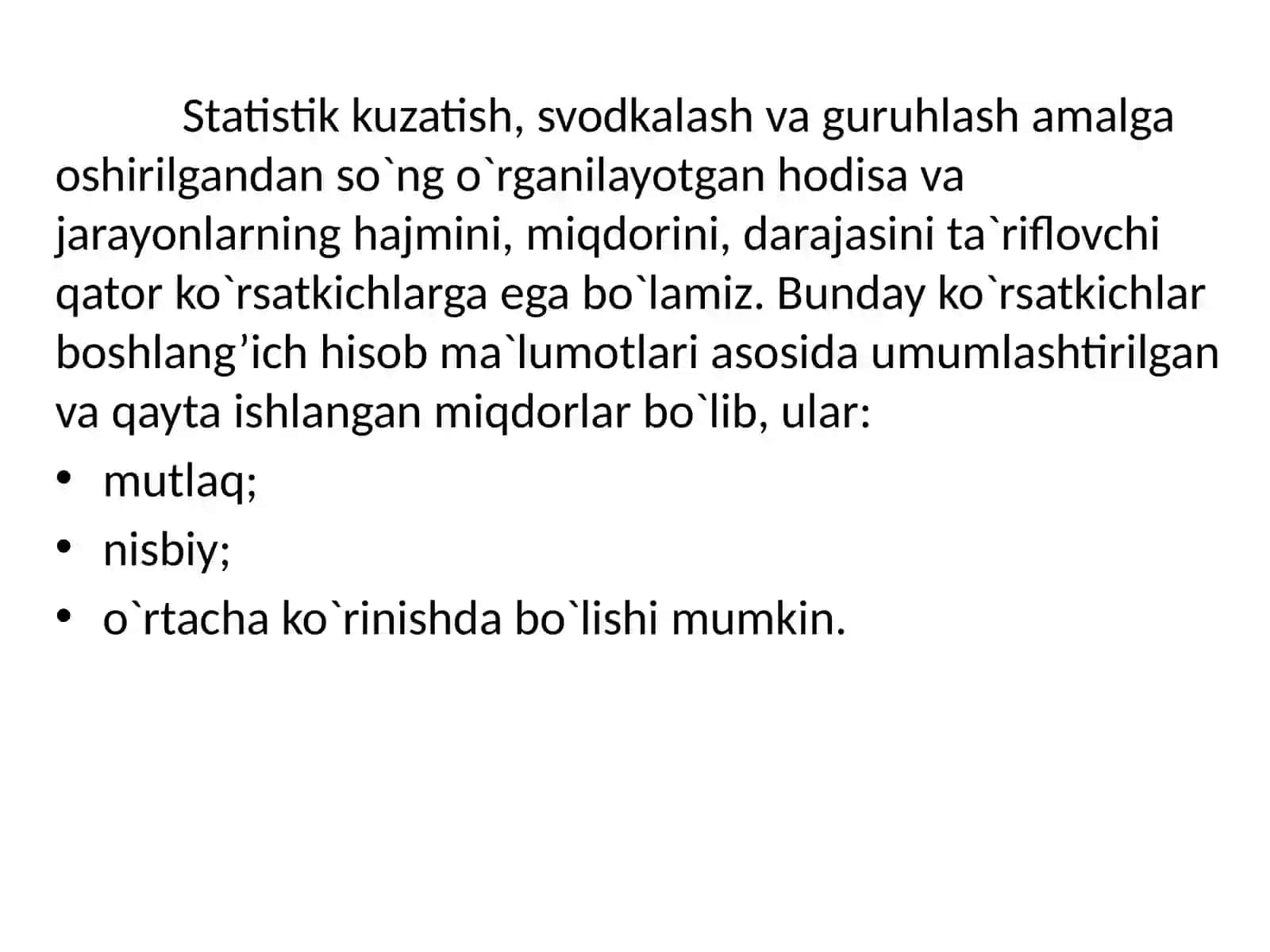 STATISTIK KO’RSATKICHLARPREZENTATSIYASI 3