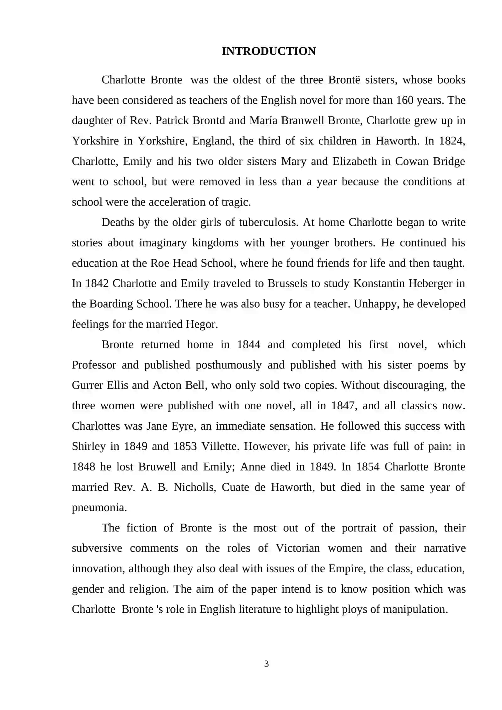 COURSE PAPER THEME: The female identity formation Ch.Bronte’s Jane Eyer 3