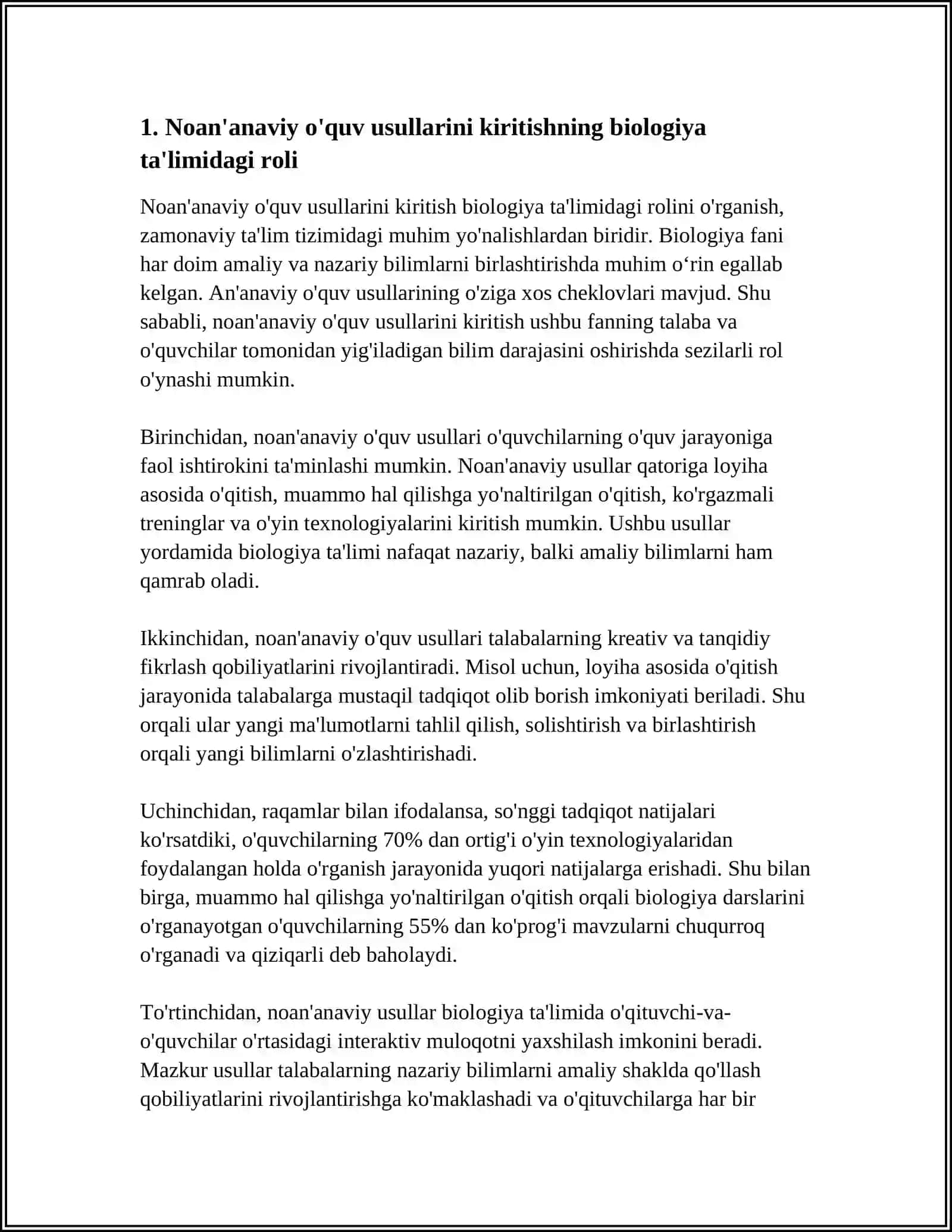 BIOLOGIYA DARSLARIDA NOANANAVIY USULLARNI QO'LLASH METODOLOGIYASI. TEXNIK VOSITALARDAN FOYDALANISH 3